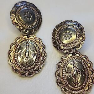 Vintage Western Style Concho Premier Designs Silver Tone Clip~on Earrings